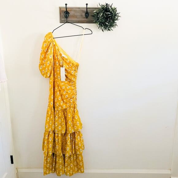 NWT Veronica Beard Yellow One Shoulder Virginia Maxi Dress 0